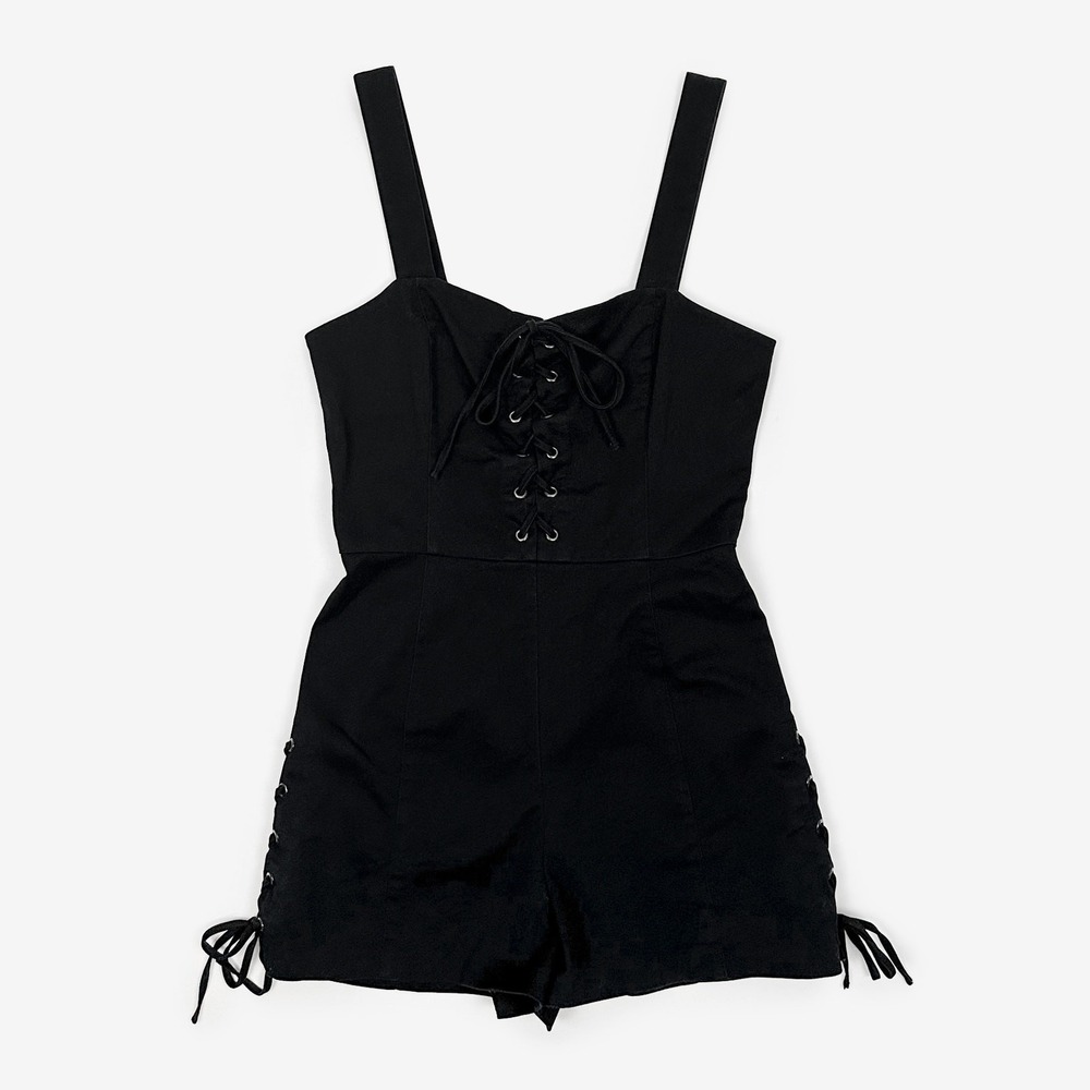 Intermix Jules Lace-Up Romper Size 4 Black Cotton Blend